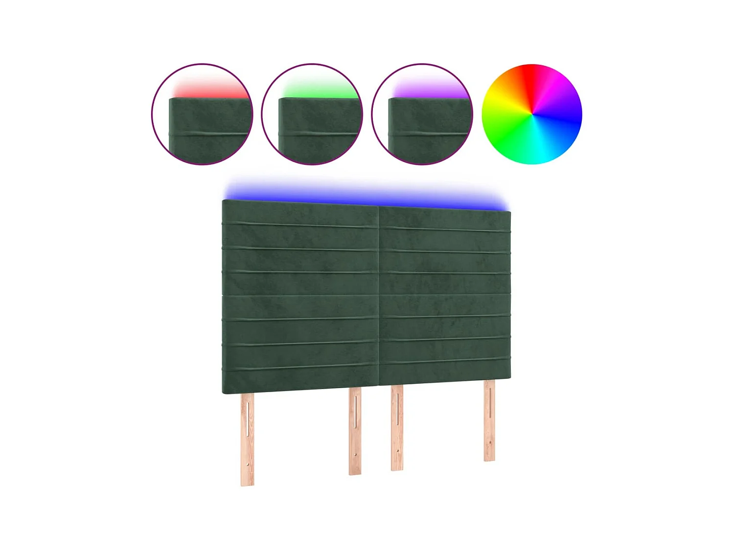 Tête de Lit | Panneau de tête pour lit Moderne à LED Vert foncé 144x5x118/128 cm Velours