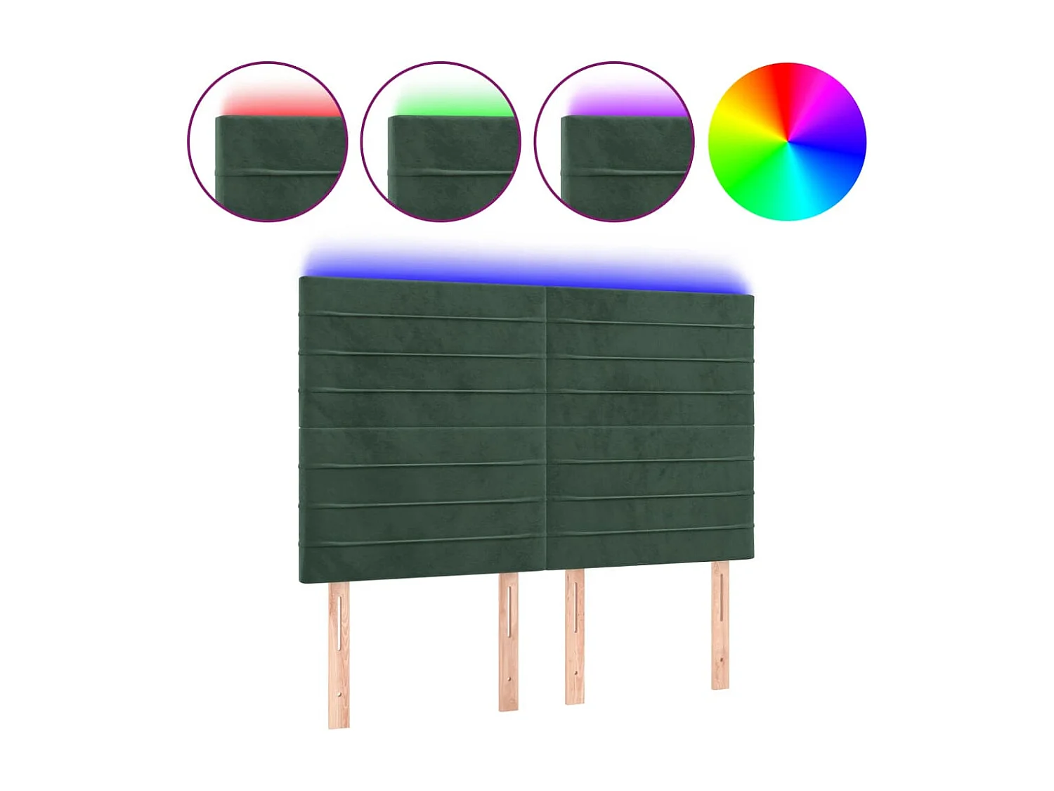 Tête de Lit | Panneau de tête pour lit Moderne à LED Vert foncé 144x5x118/128 cm Velours