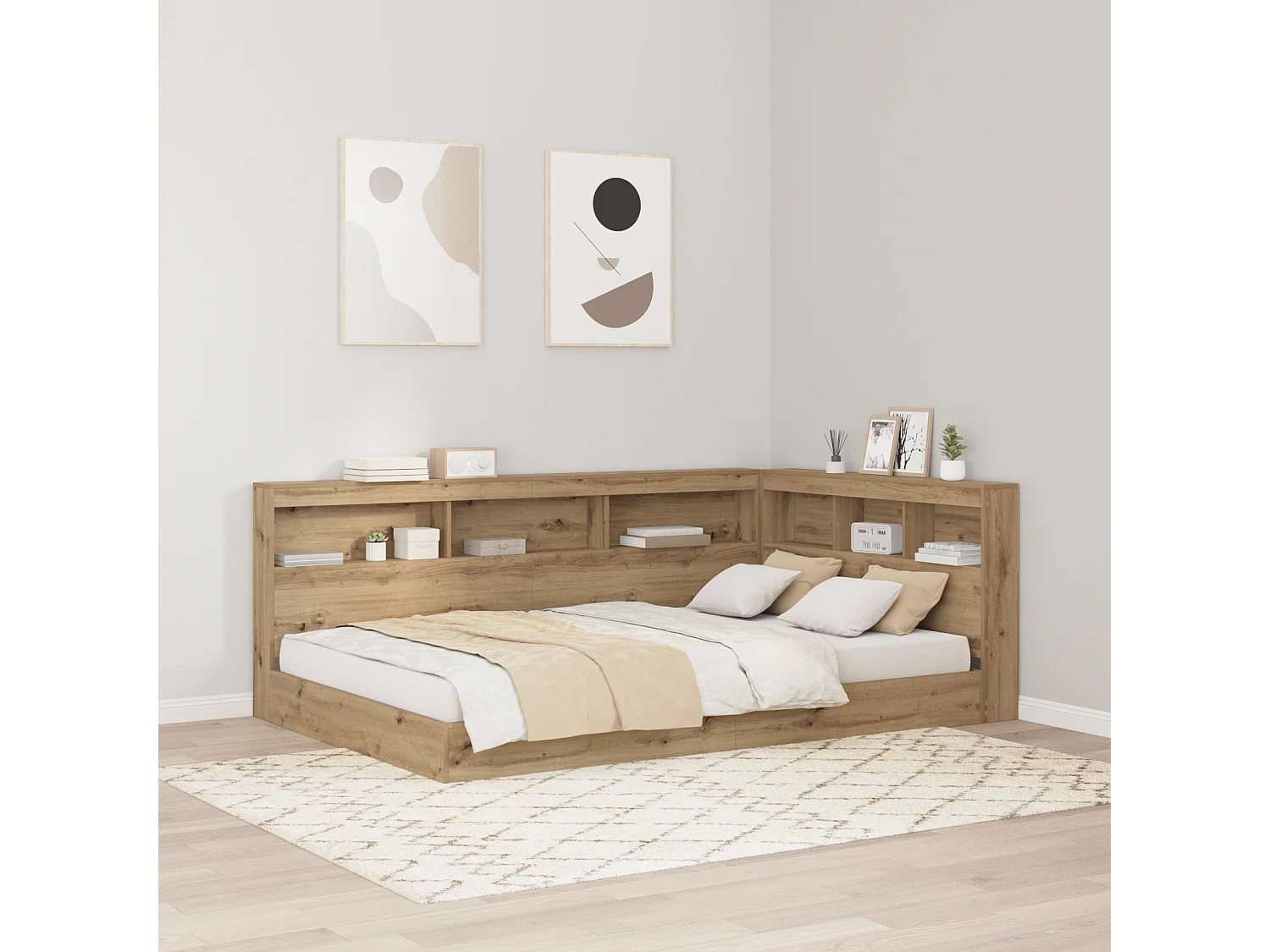 Tête de Lit de rangement | Panneau de tête pour lit avec étagère chêne artisanal 120 cm