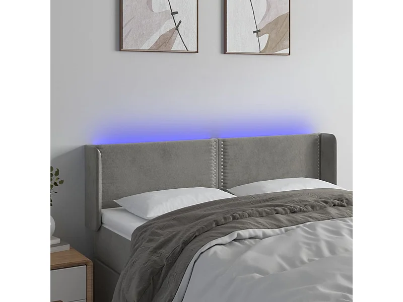 Cabecero | Cabezal de Cama | Mueble cabecero con LED de terciopelo gris claro 147x16x78/88 cm
