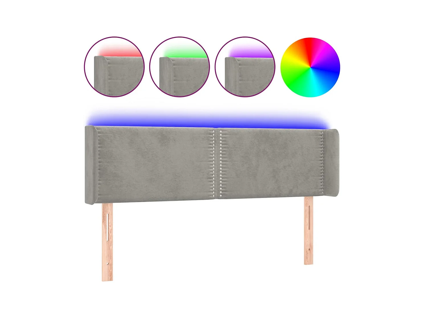 Cabecero | Cabezal de Cama | Mueble cabecero con LED de terciopelo gris claro 147x16x78/88 cm