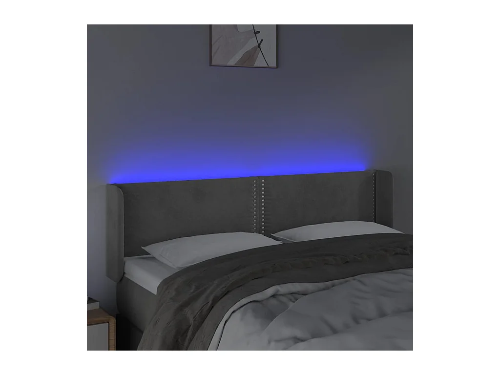 Cabecero | Cabezal de Cama | Mueble cabecero con LED de terciopelo gris claro 147x16x78/88 cm