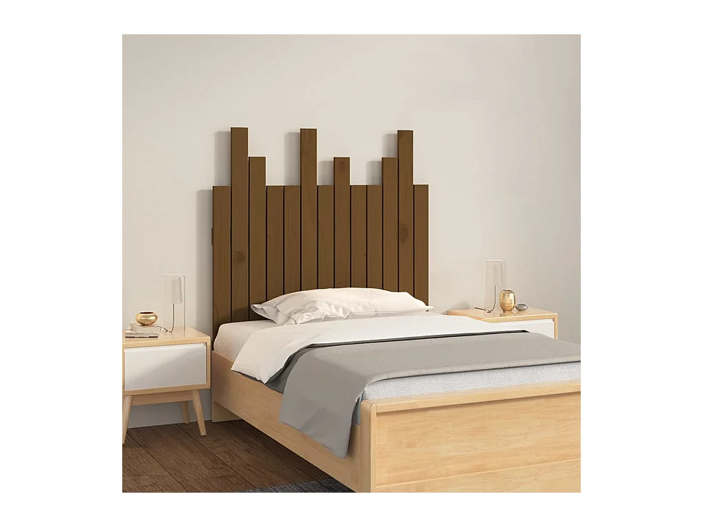 Cabecero cama | Cabezal de cama | Mueble de cabecero pared madera maciza pino marrón miel 82,5x3x80 cm