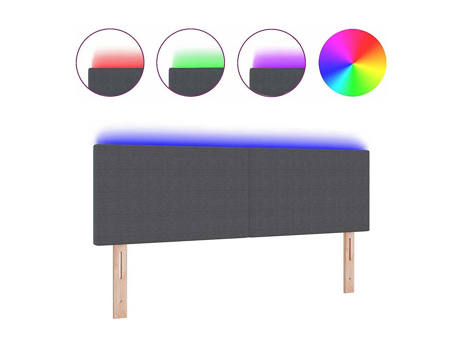 Tête de Lit | Panneau de tête pour lit Moderne LED avec des lumières à LED Gris foncé 160 cm tissu