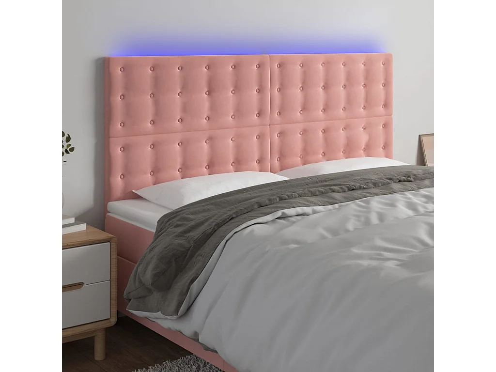 Hoofdbord | Hoofdeinde LED 200x5x118/128 cm fluweel roze