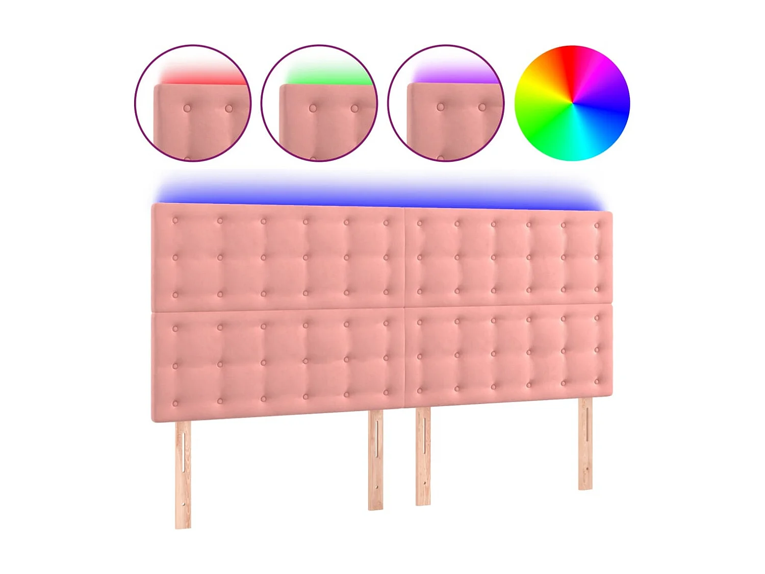Hoofdbord | Hoofdeinde LED 200x5x118/128 cm fluweel roze