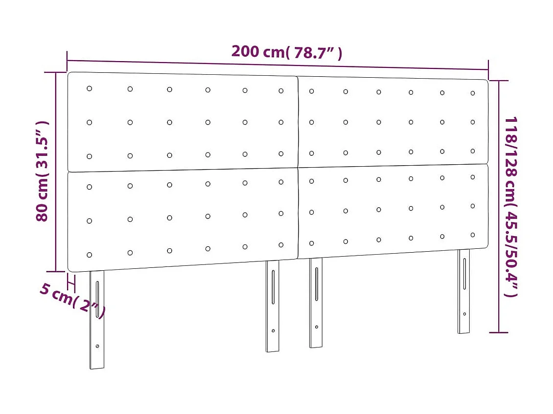 Hoofdbord | Hoofdeinde LED 200x5x118/128 cm fluweel roze