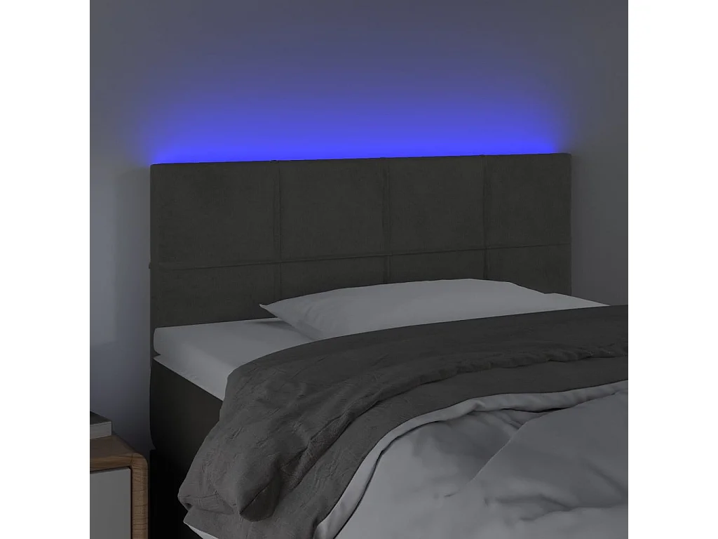 Tête de Lit | Panneau de tête pour lit Moderne à LED Gris foncé 90x5x78/88 cm Velours