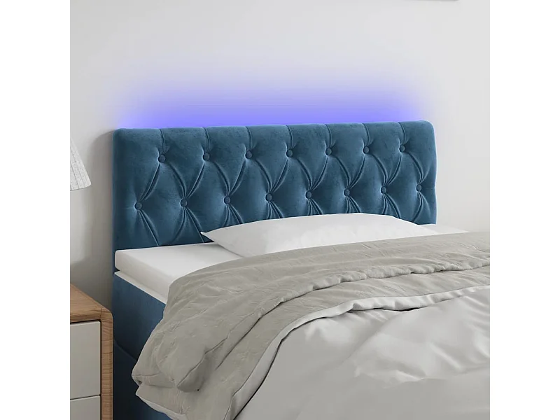Cabecero | Cabezal de Cama | Mueble cabecero con LED de terciopelo azul oscuro 100x7x78/88 cm