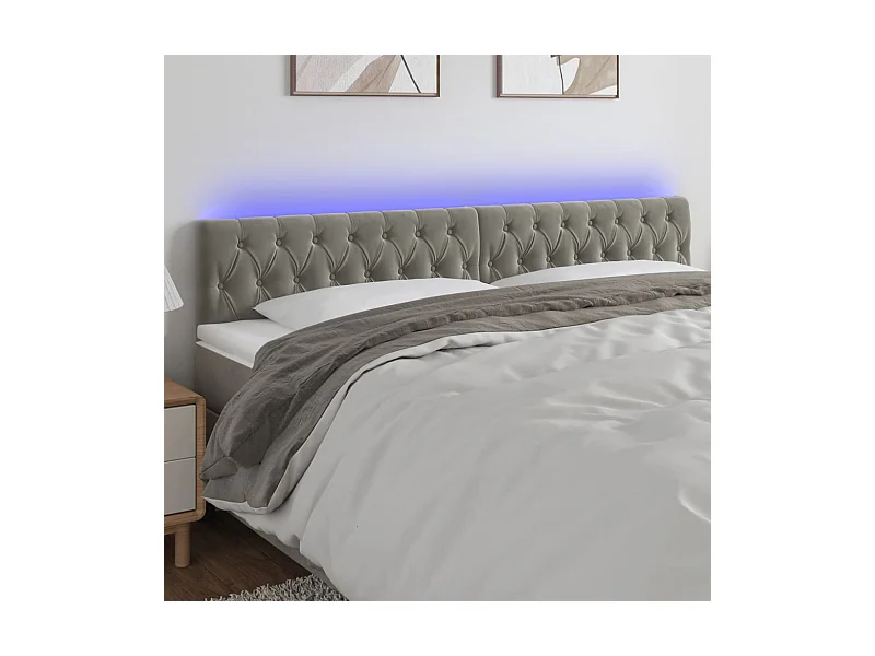Cabecero | Cabezal de Cama | Mueble cabecero con LED de terciopelo gris claro 180x7x78/88 cm