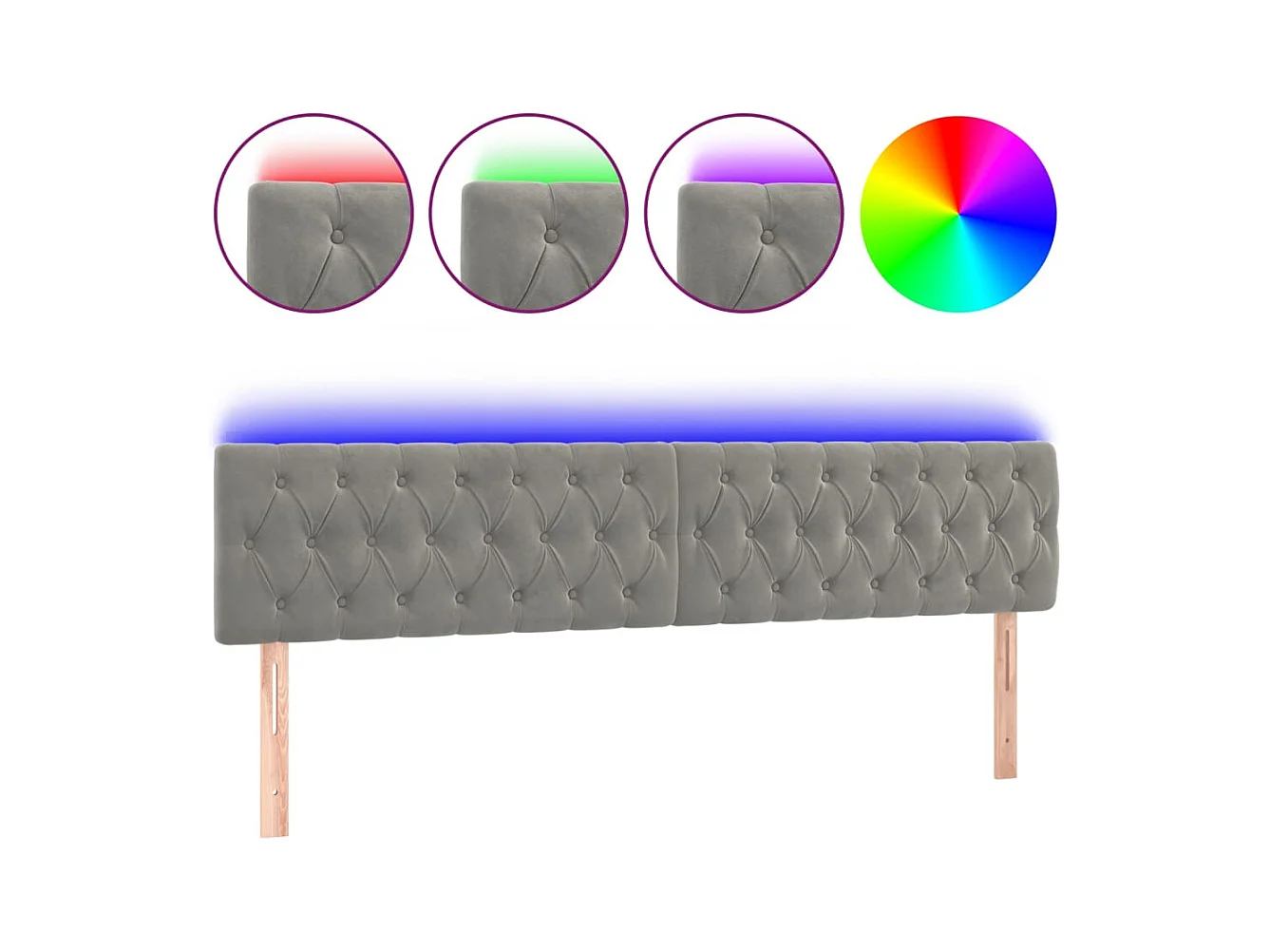Cabecero | Cabezal de Cama | Mueble cabecero con LED de terciopelo gris claro 180x7x78/88 cm