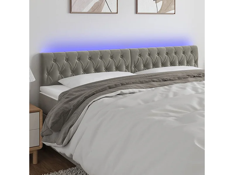 Cabecero | Cabezal de Cama | Mueble cabecero con LED de terciopelo gris claro 180x7x78/88 cm