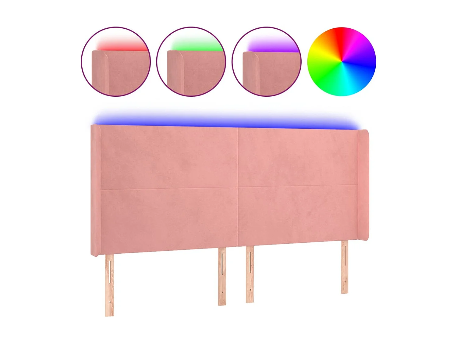 Tête de Lit | Panneau de tête pour lit Moderne à LED Rose 203x16x118/128 cm Velours