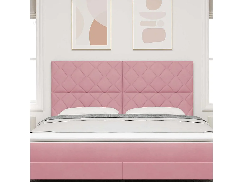 Tête de lit Montage mural | Panneau de tête pour lit Moderne  Géométrique Rose 180 cm Velours