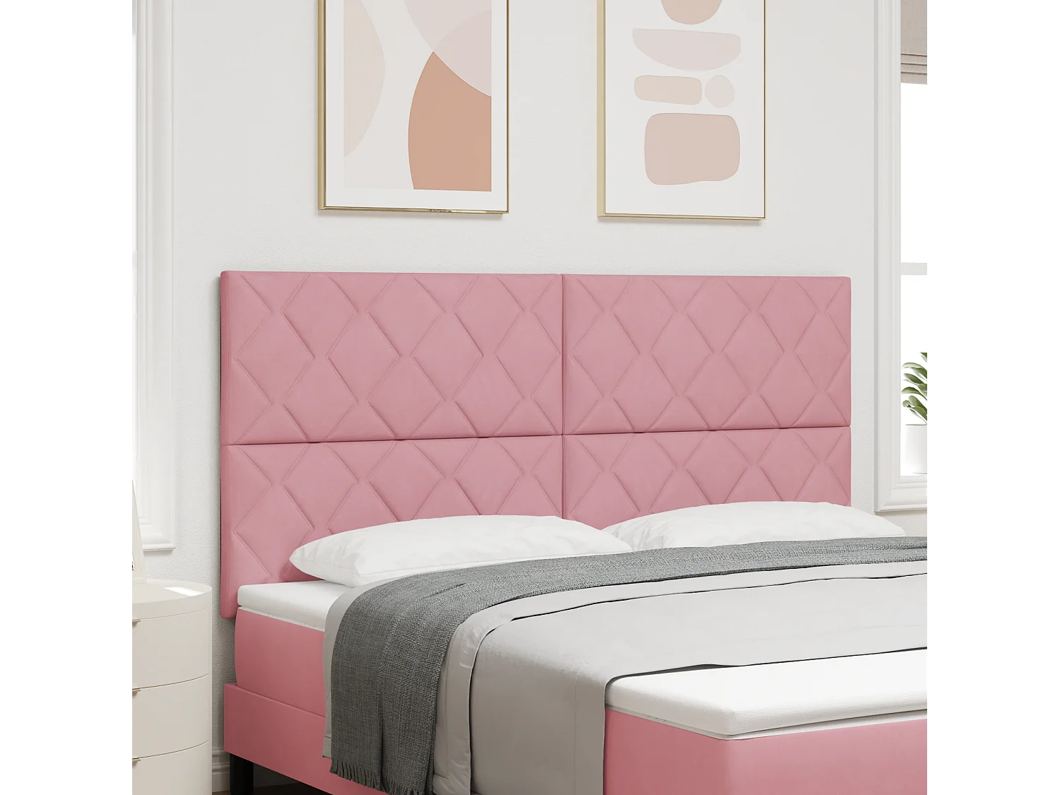 Tête de lit Montage mural | Panneau de tête pour lit Moderne  Géométrique Rose 180 cm Velours