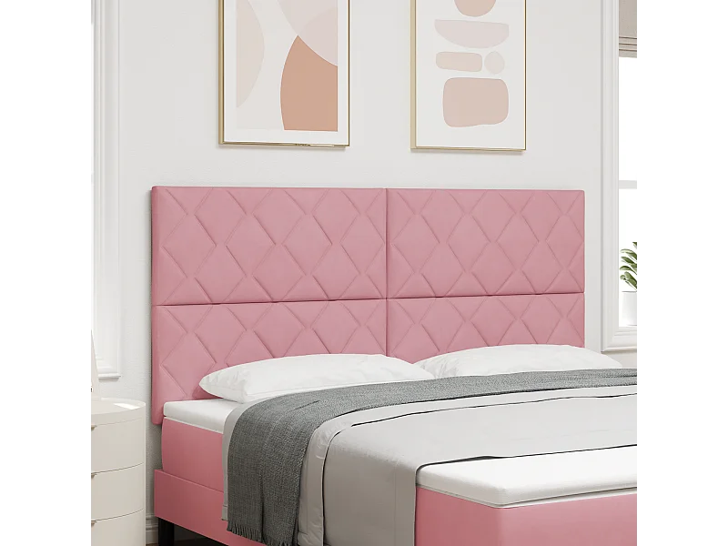 Tête de lit Montage mural | Panneau de tête pour lit Moderne  Géométrique Rose 180 cm Velours