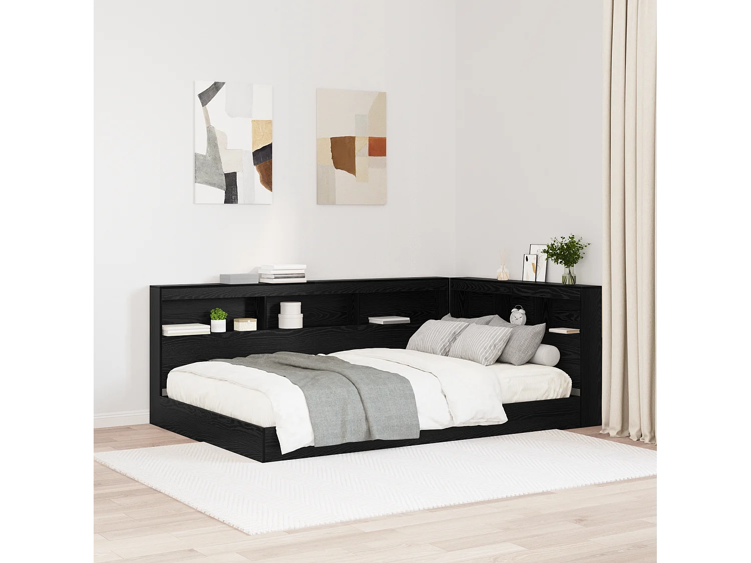 Mueble cabecero con almacenamiento | Cabecera de almacenamiento con estante Roble negro 120 cm