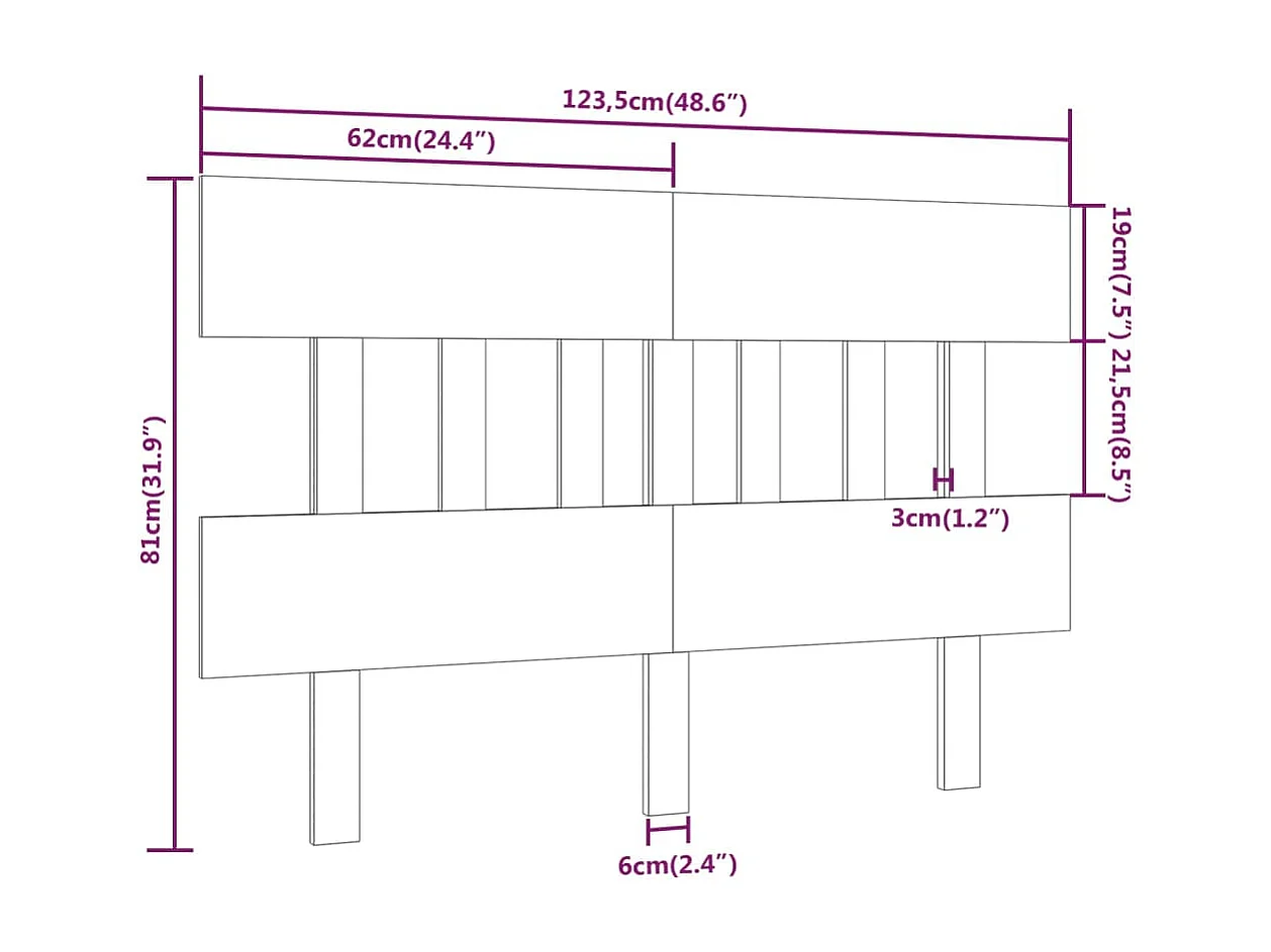 Hoofdbord | Hoofdeinde 123,5x3x81 cm massief grenenhout wit