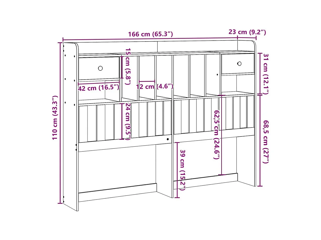 Cabecero de Cama | Cabezal de cama | Mueble de cabecero almacenaje madera maciza pino blanco 160 cm