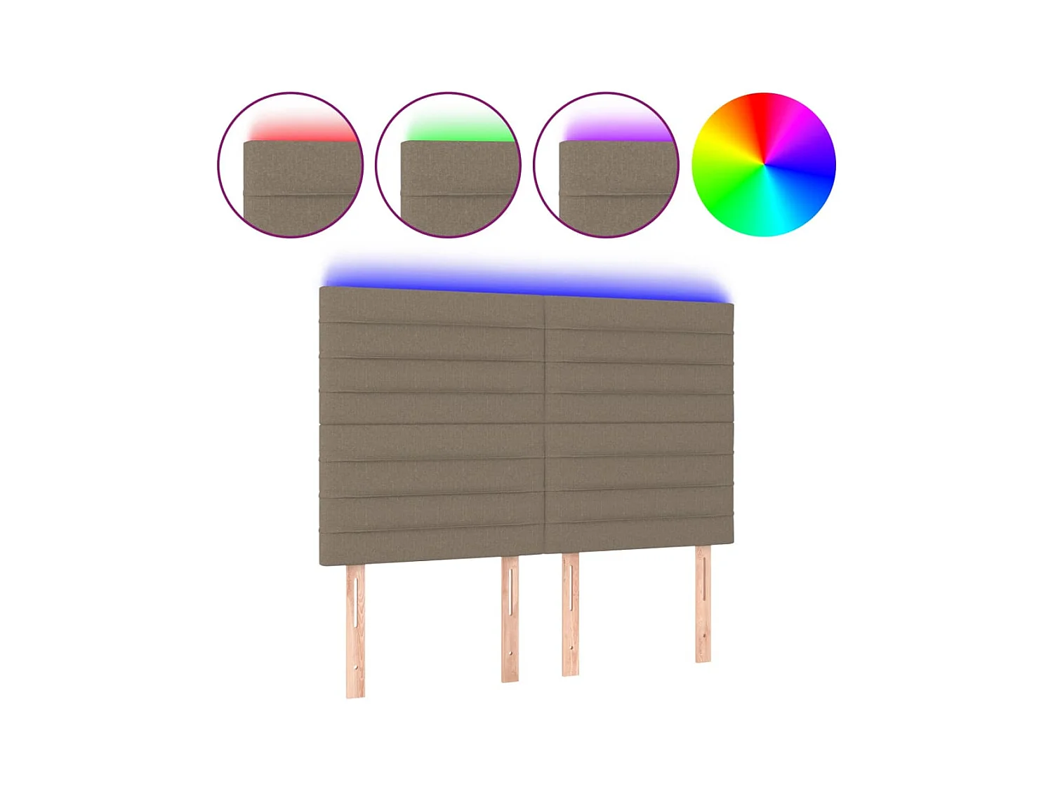 Cabecero | Cabezal de Cama | Mueble cabecero con luces LED tela gris taupe 144x5x118/128 cm