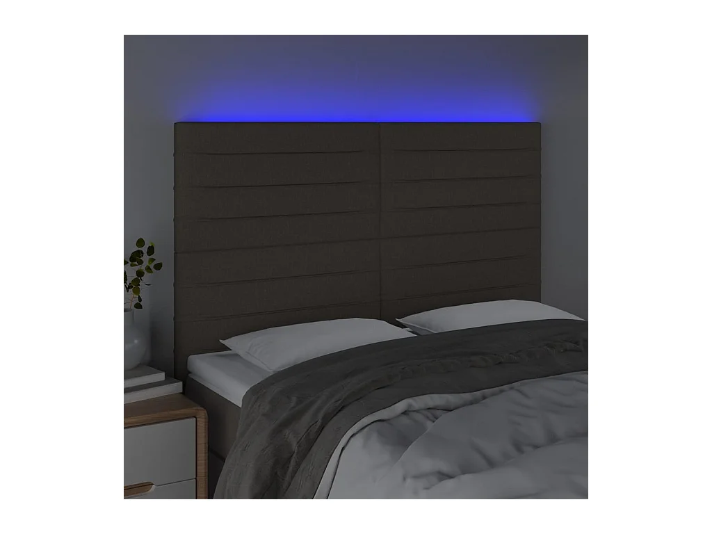 Cabecero | Cabezal de Cama | Mueble cabecero con luces LED tela gris taupe 144x5x118/128 cm