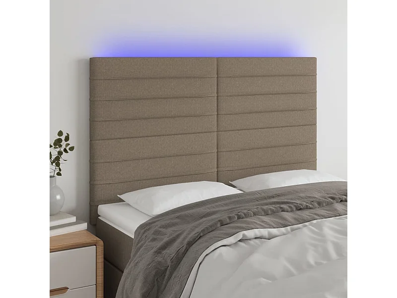 Tête de Lit | Panneau de tête pour lit Moderne à LED Taupe 144x5x118/128 cm Tissu