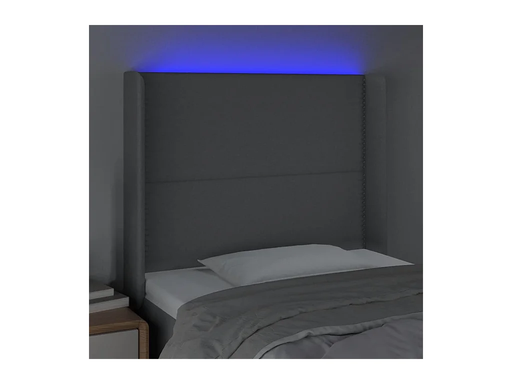 Mueble cabecero | Cabezal de cama | Cabecero con LED de tela gris claro 103x16x118/128 cm