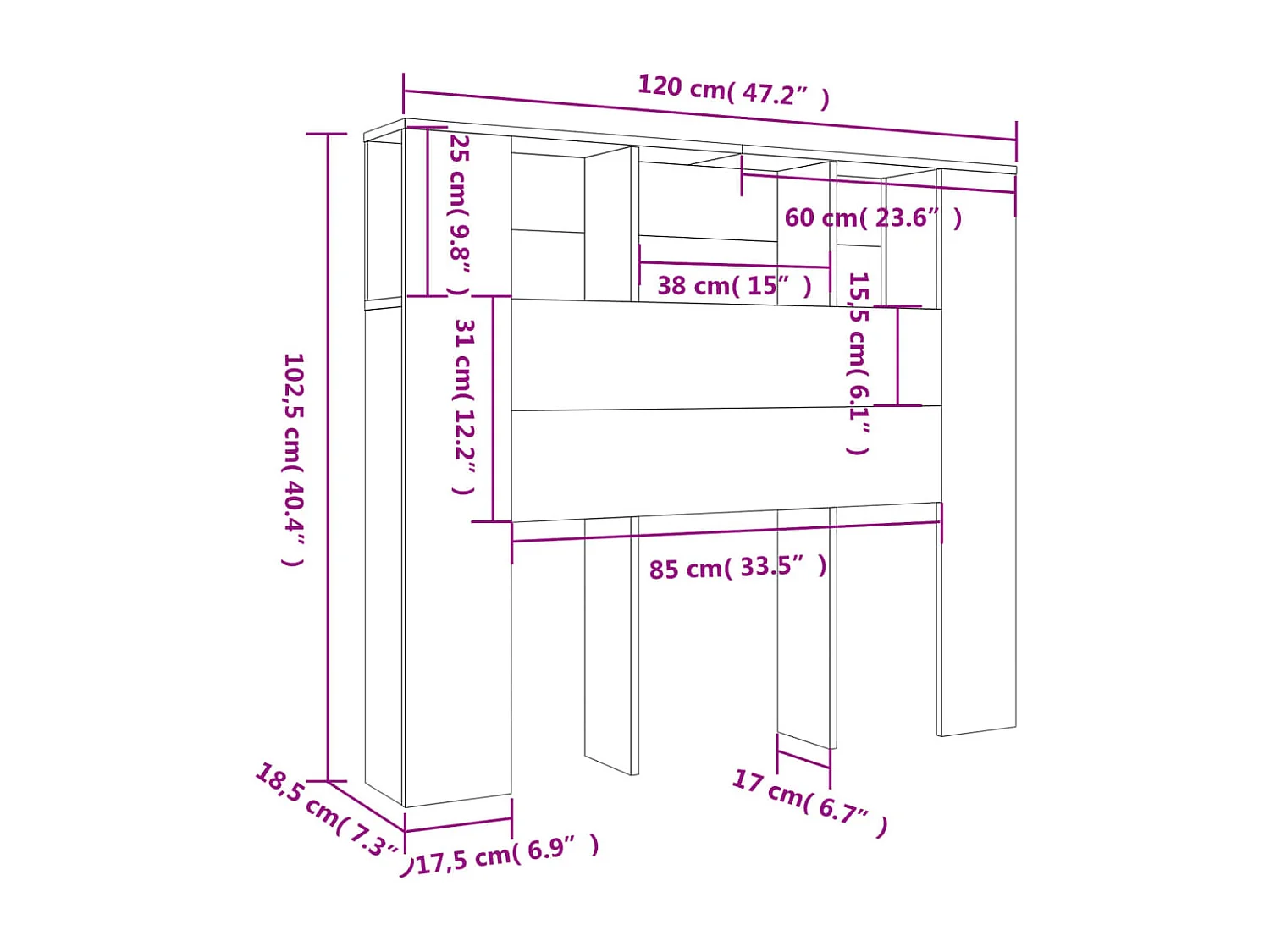 Tête de Lit avec rangement | Armoire de tête de lit chêne sonoma 120x18,5x102,5 cm