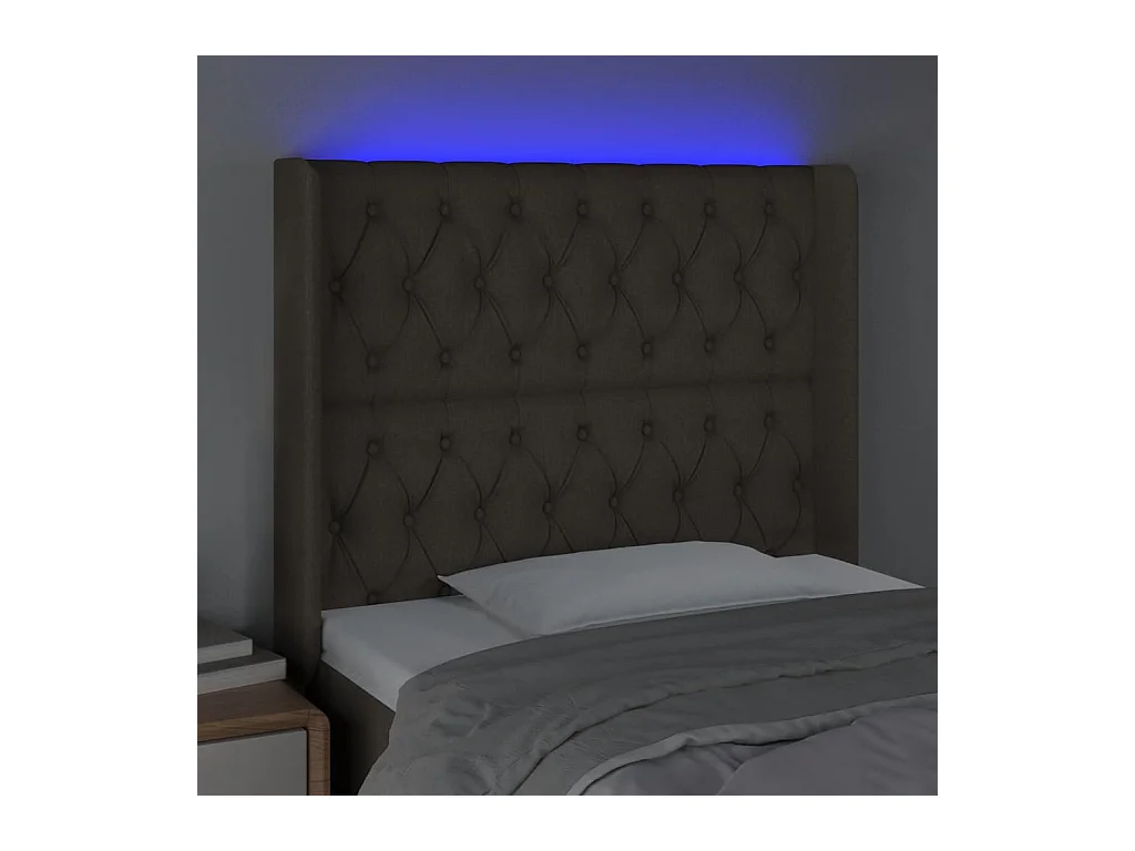 Tête de Lit | Panneau de tête pour lit Moderne à LED Taupe 103x16x118/128 cm Tissu