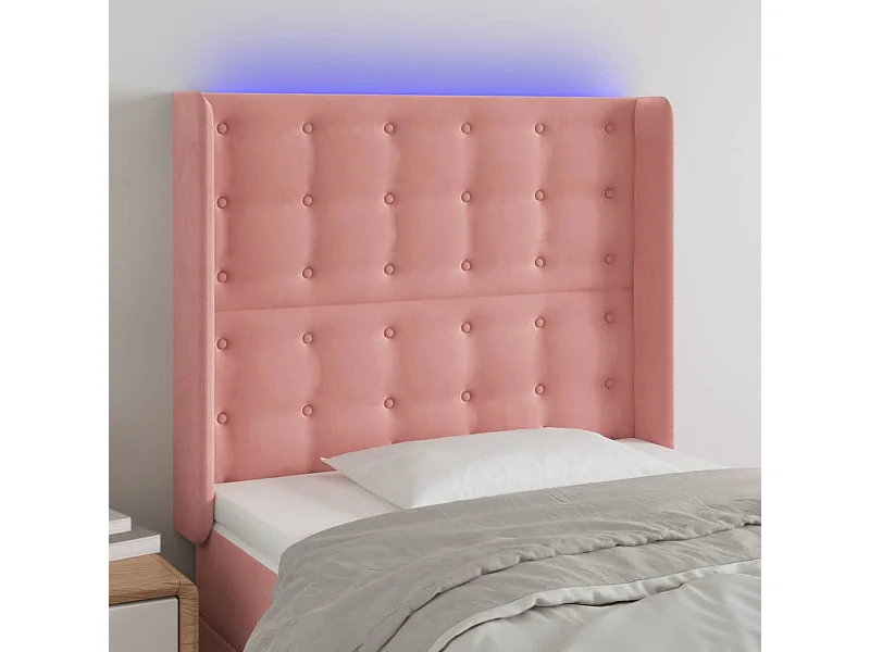 Tête de Lit | Panneau de tête pour lit Moderne à LED Rose 83x16x118/128 cm Velours