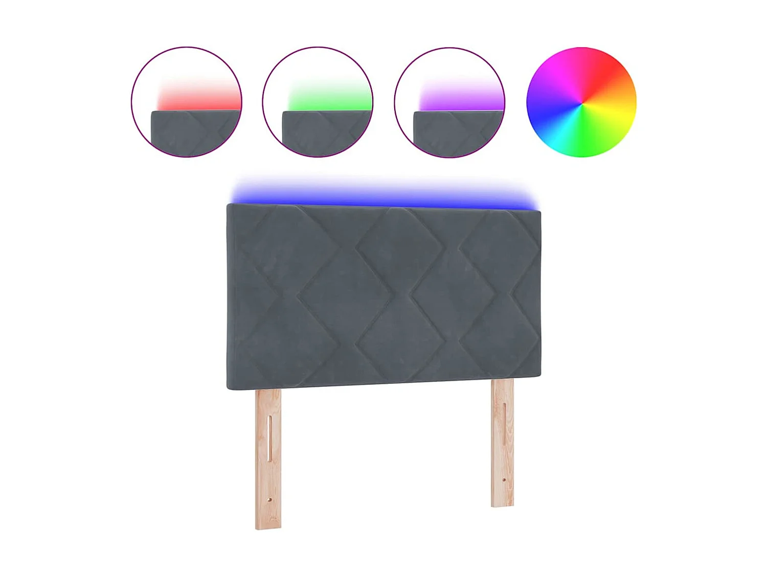 Tête de Lit | Panneau de tête pour lit Moderne LED Geometric Manuel Gris foncé 80 cm Velours