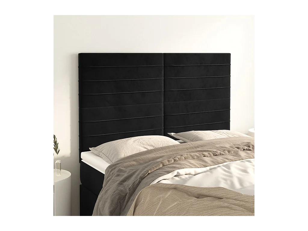 Cabeceros | Cabezal de cama | Mueble de cabecero 4 unidades terciopelo negro 72x5x78/88 cm