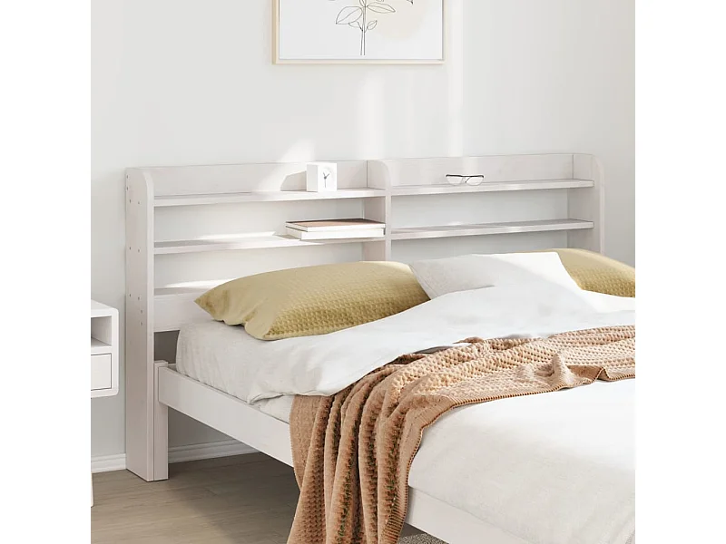 Tête de Lit | Panneau de tête pour lit Moderne avec étagères blanc 140 cm bois massif de pin
