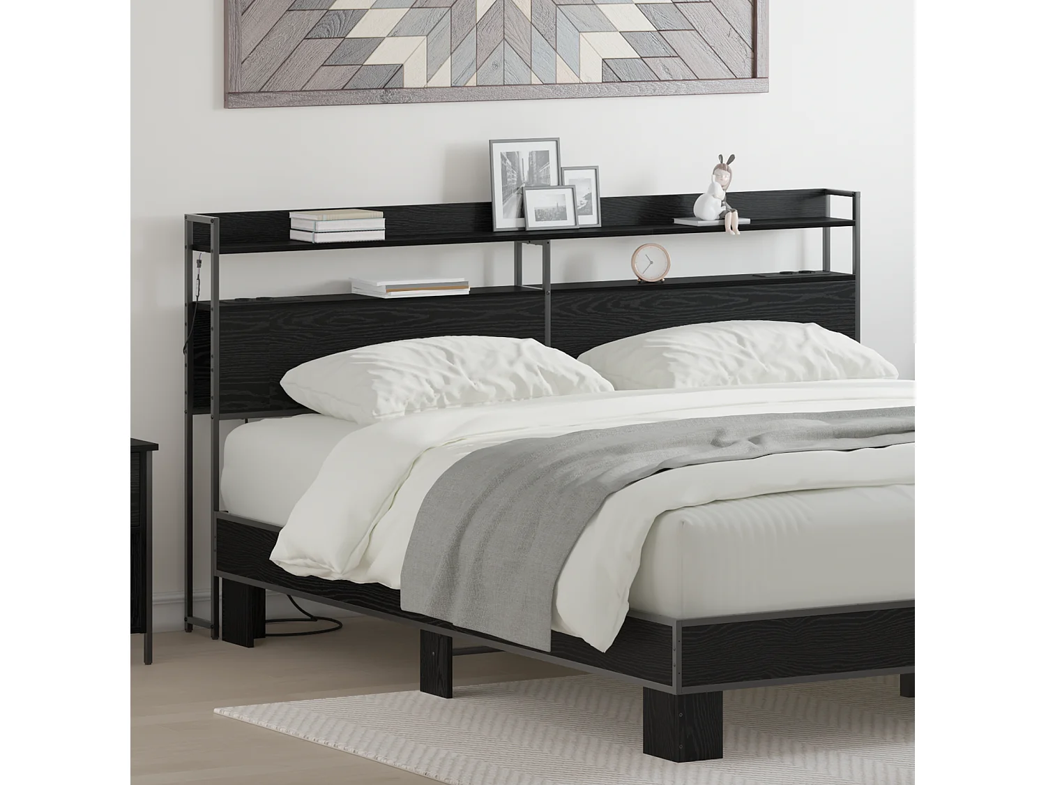 Cabecero | Cabezal de Cama | Mueble cabecero con estante Roble negro 180 cm Madera contrachapada