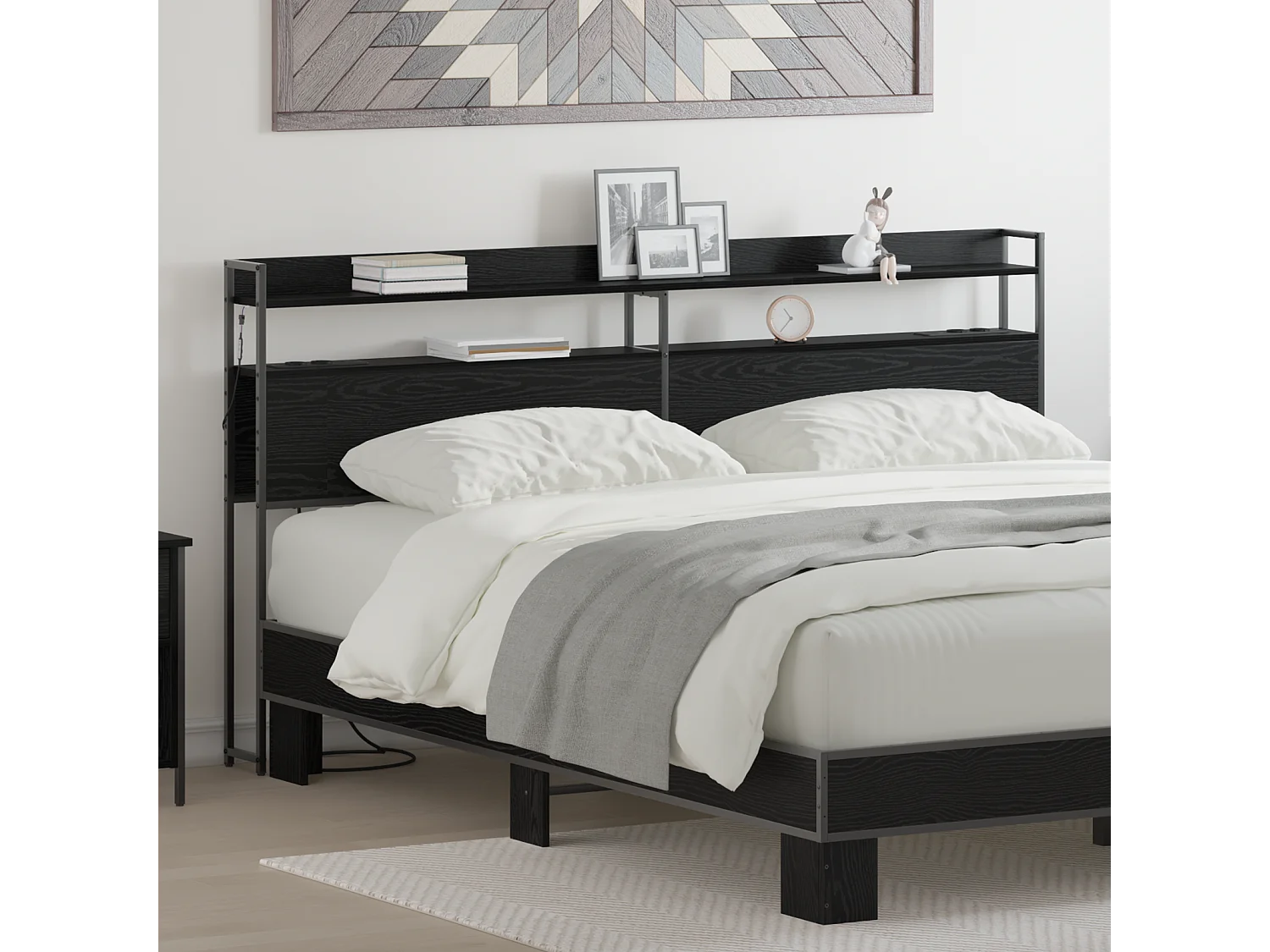 Cabecero | Cabezal de Cama | Mueble cabecero con estante Roble negro 180 cm Madera contrachapada