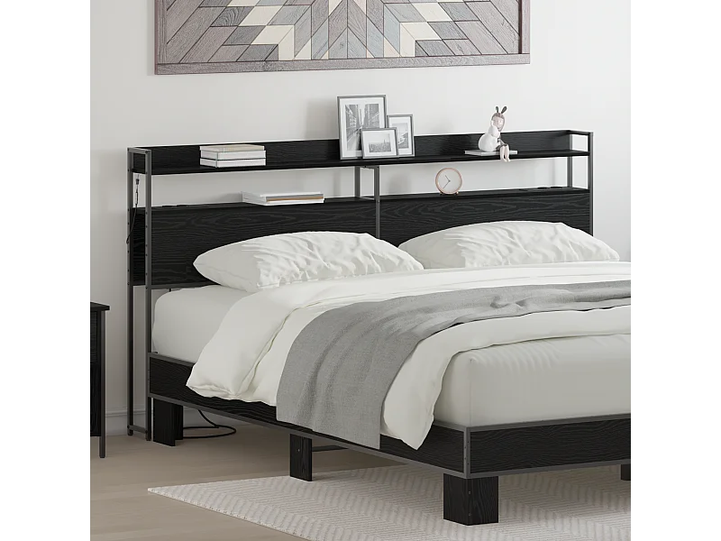 Cabecero | Cabezal de Cama | Mueble cabecero con estante Roble negro 180 cm Madera contrachapada