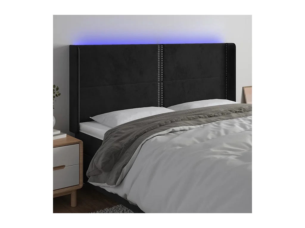 Tête de Lit | Panneau de tête pour lit Moderne à LED Noir 203x16x118/128 cm Velours