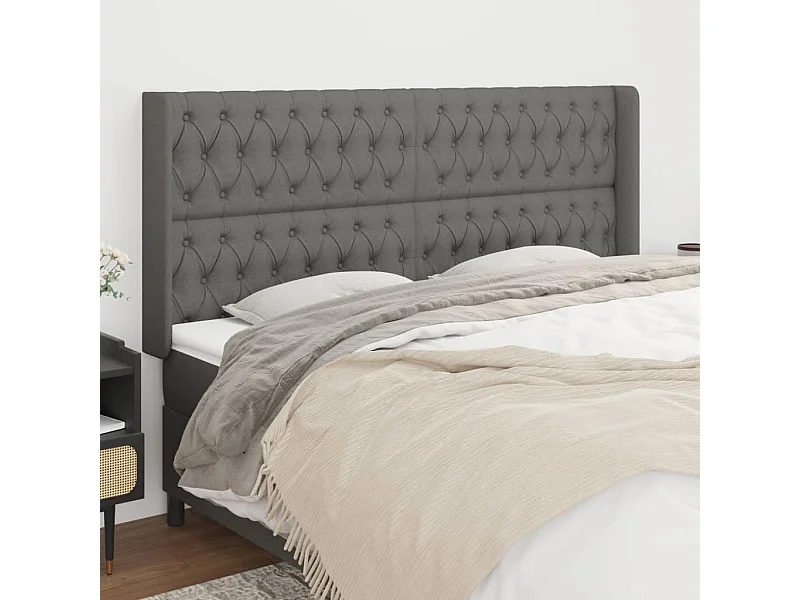 Cabecero | Cabezal de Cama | Mueble cabecero con orejas de tela gris oscuro 183x16x118/128 cm