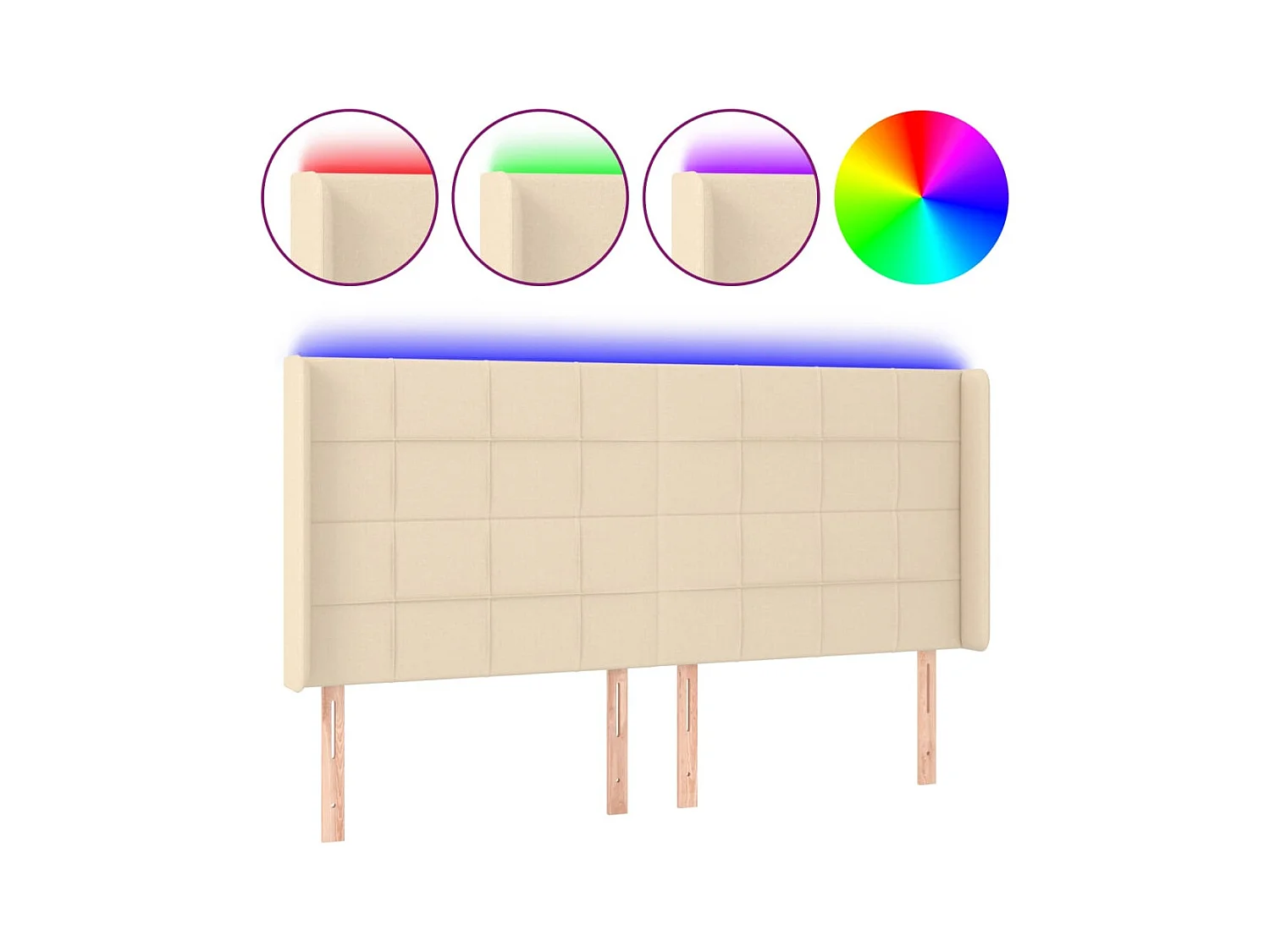 Mueble cabecero | Cabezal de cama | Cabecero con LED de tela color crema 183x16x118/128 cm