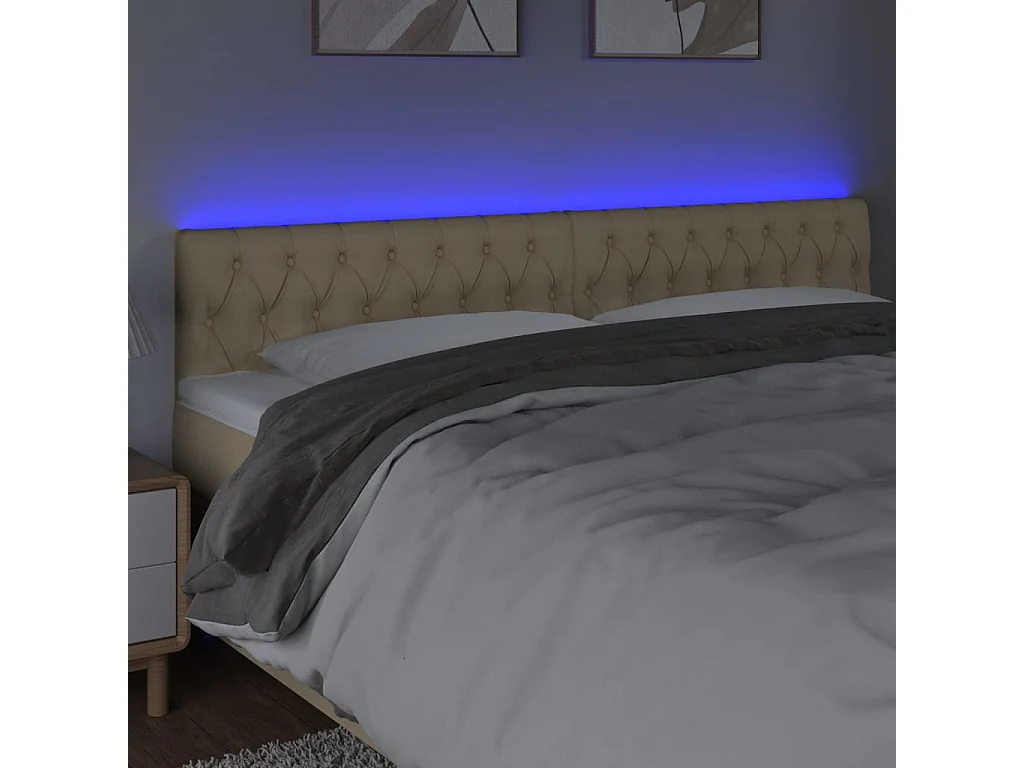 Tête de Lit | Panneau de tête pour lit Moderne à LED Crème 180x7x78/88 cm Tissu