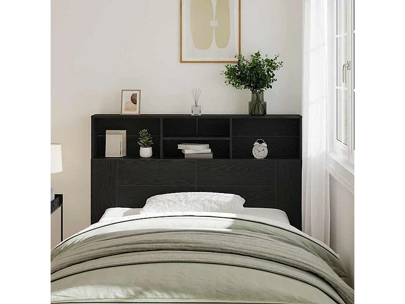 Mueble cabecero | Cabezal de cama | Cabecero de armario con estante Roble negro 140 x 19 x 103.5 cm
