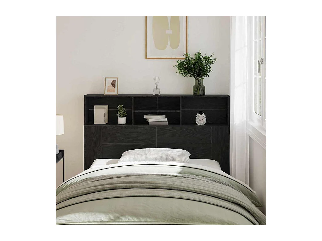 Mueble cabecero | Cabezal de cama | Cabecero de armario con estante Roble negro 140 x 19 x 103.5 cm