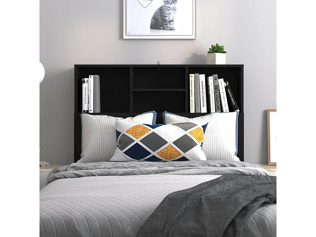 Cabecero de Cama | Cabezal de Cama | Mueble cabecero negro 100x19x103,5 cm