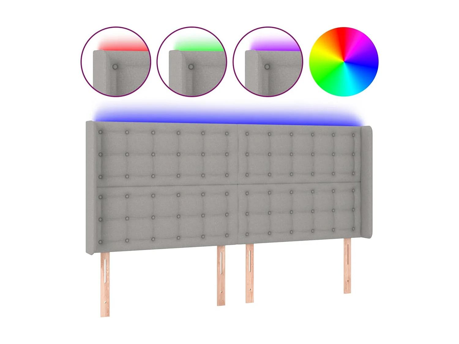 Tête de Lit | Panneau de tête pour lit Moderne à LED Gris clair 183x16x118/128 cm Tissu
