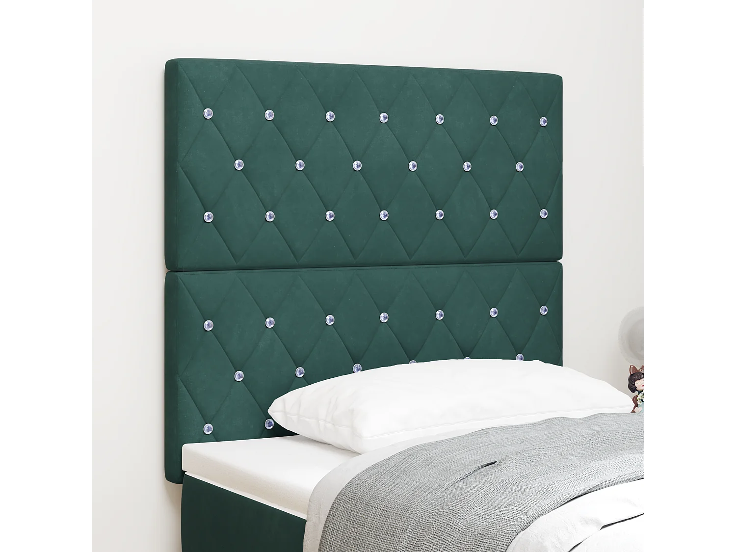 Tête de Lit | Panneau de tête pour lit Moderne LED Argyle Manuel Vert foncé 100 cm Velours