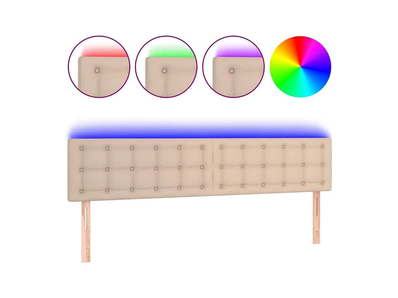 Cabecero | Cabezal de Cama | Mueble cabecero con LED cuero sintético color capuchino 180x5x78/88 cm