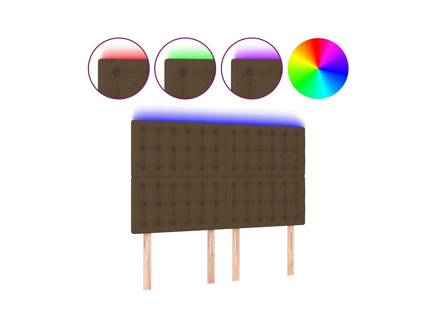 Tête de Lit | Panneau de tête pour lit Moderne à LED Marron foncé 144x5x118/128 cm Tissu