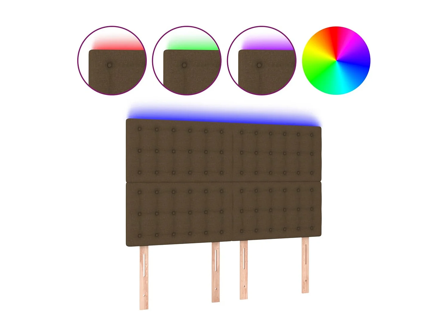 Cabecero | Cabezal de Cama | Mueble cabecero con luces LED tela marrón oscuro 144x5x118/128 cm