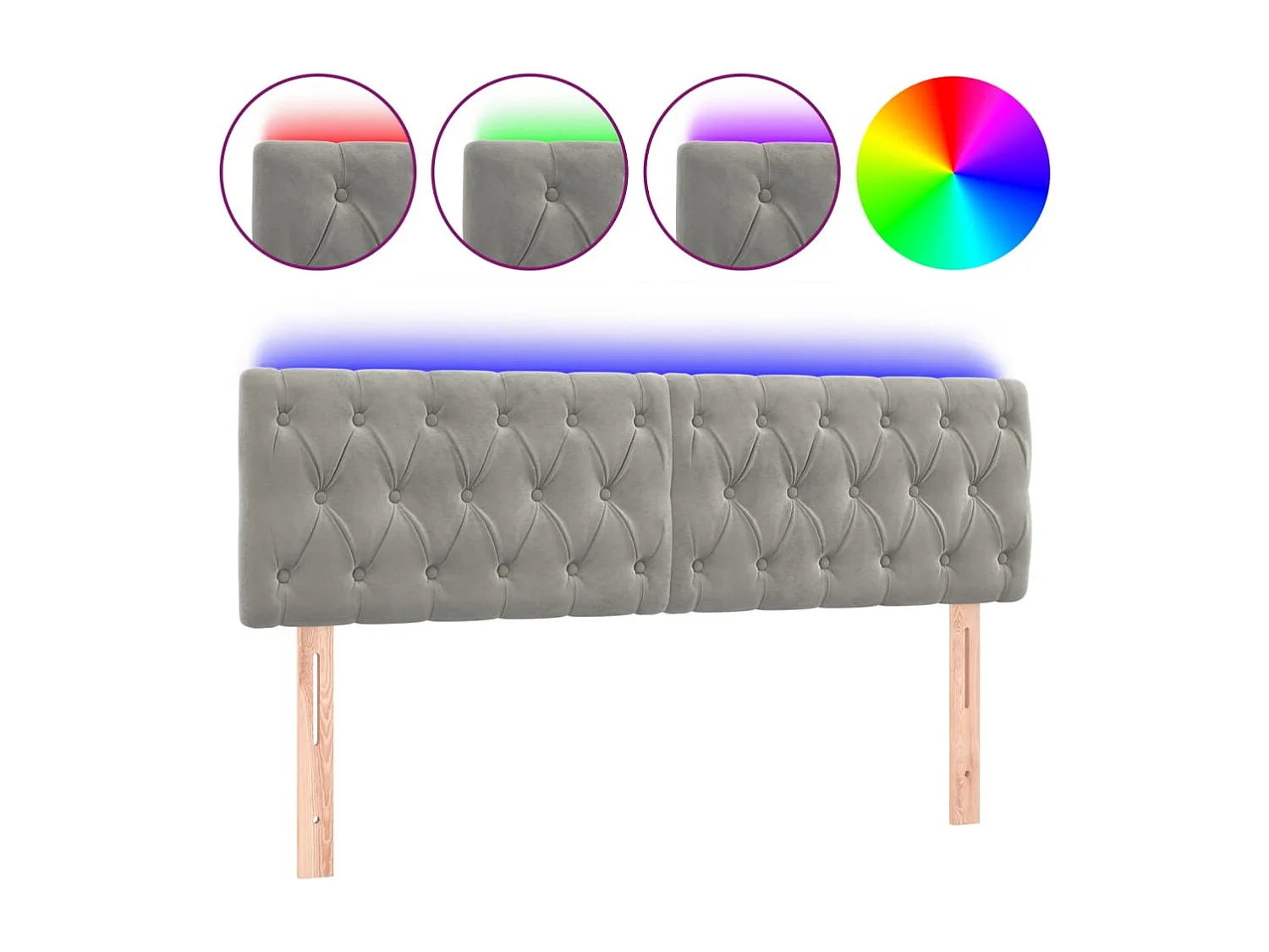 Tête de Lit | Panneau de tête pour lit Moderne à LED Gris clair 160x7x78/88 cm Velours