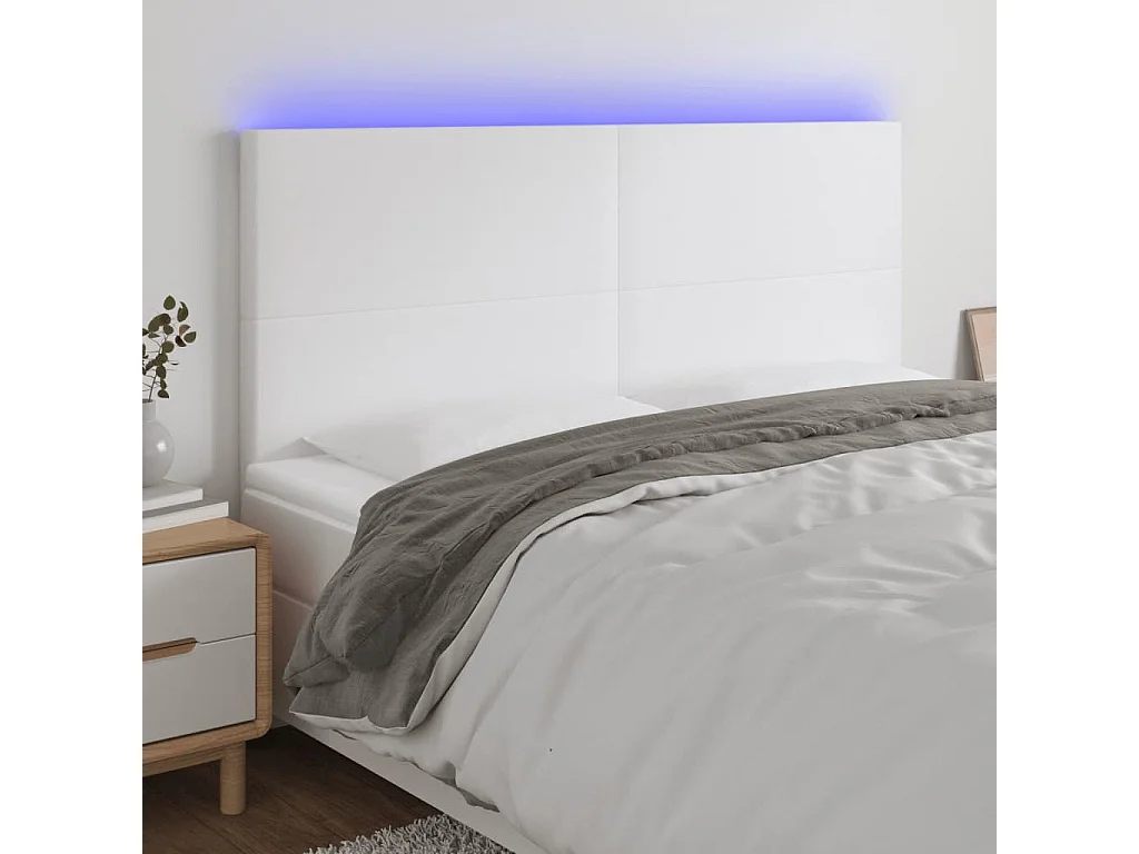 Hoofdbord | Hoofdeinde LED 180x5x118/128 cm kunstleer wit
